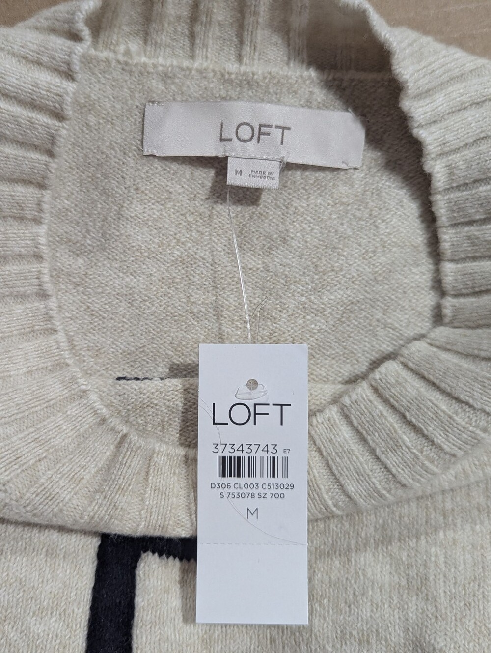 Loft Pullover Ivory Cream Black Paris Graphic Knit Crew Neck Sweater Sz M *NWT - Picture 5 of 9